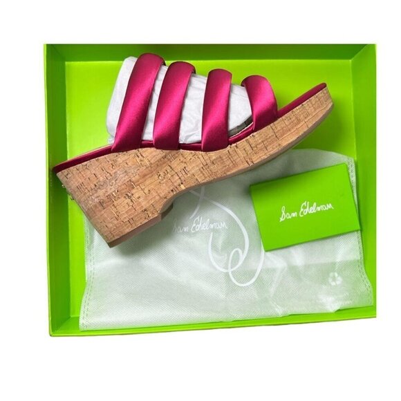 Sam Edelman Womens Red Satin Strappy Open Toe Cork Wedge Sandals Sz 8.5 M New - Picture 6 of 15
